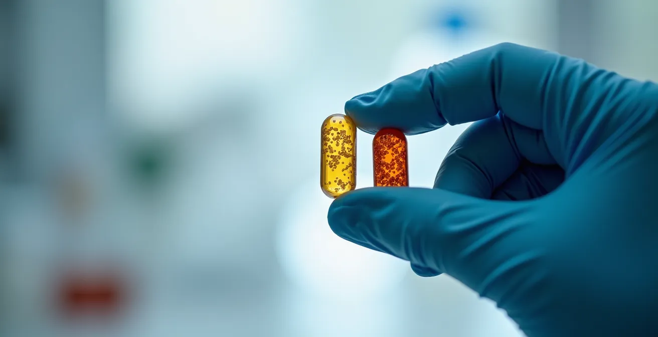 Comparaison de gélules de différentes qualités sous lumière analytique