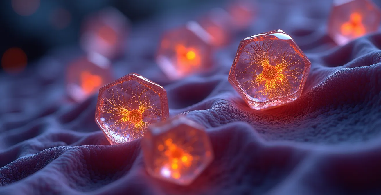 Vue microscopique de mitochondries dans une cellule musculaire sous stress